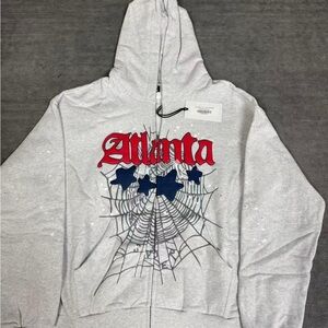 Gray Hoodie with Red and Blue Design